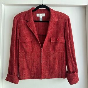 Jones New York vintage red cotton tweed blazer jacket
